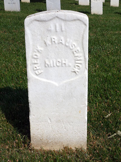 Frederick Krauswick, 5th MI Infantry, Co. K grave. Image ©2015 Look Around You Ventures.